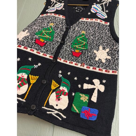 Vintage 90s Bobbie Brooks Holiday Knit Sweater Vest LG Cottagecore - Picture 3 of 6